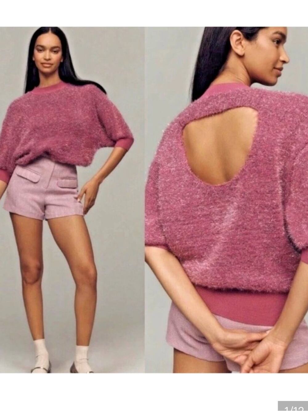 Anthropologie Maeve Violetta Tinsel Open-Back Sweater Small